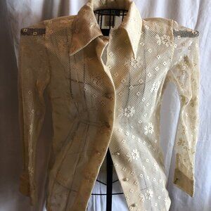 Chessa Davis SMALL Ivory Crochet Sheer Blouse READ MEASUREMENTS